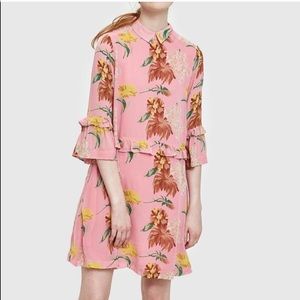 Ganni pink floral dress with ruffles
